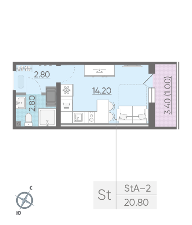 Студия 20.8 м²
